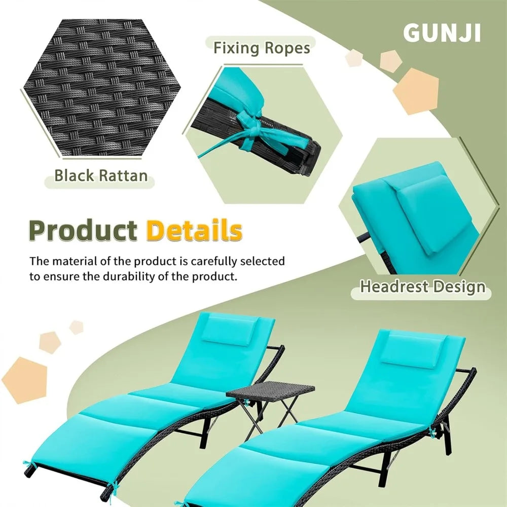 Lounge Chairs for Outside 3 Pieces Patio Adjustable Chaise Lounge Outdoor Wicker