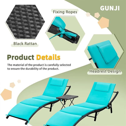 Lounge Chairs for Outside 3 Pieces Patio Adjustable Chaise Lounge Outdoor Wicker