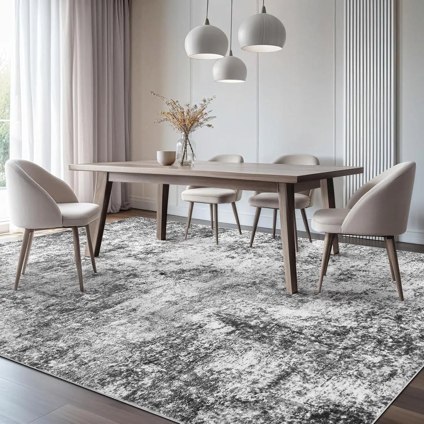 9x12 Soft Modern Abstract Area Rug - Low Pile Washable, Grey