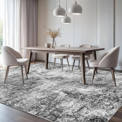 9x12 Soft Modern Abstract Area Rug - Low Pile Washable, Grey