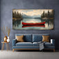 Modern Abstract Mountain Canoe Framed Wall Art - Horizontal Wrap-Around Canvas Picture with 1.5-inch Frame, Scenery Painting