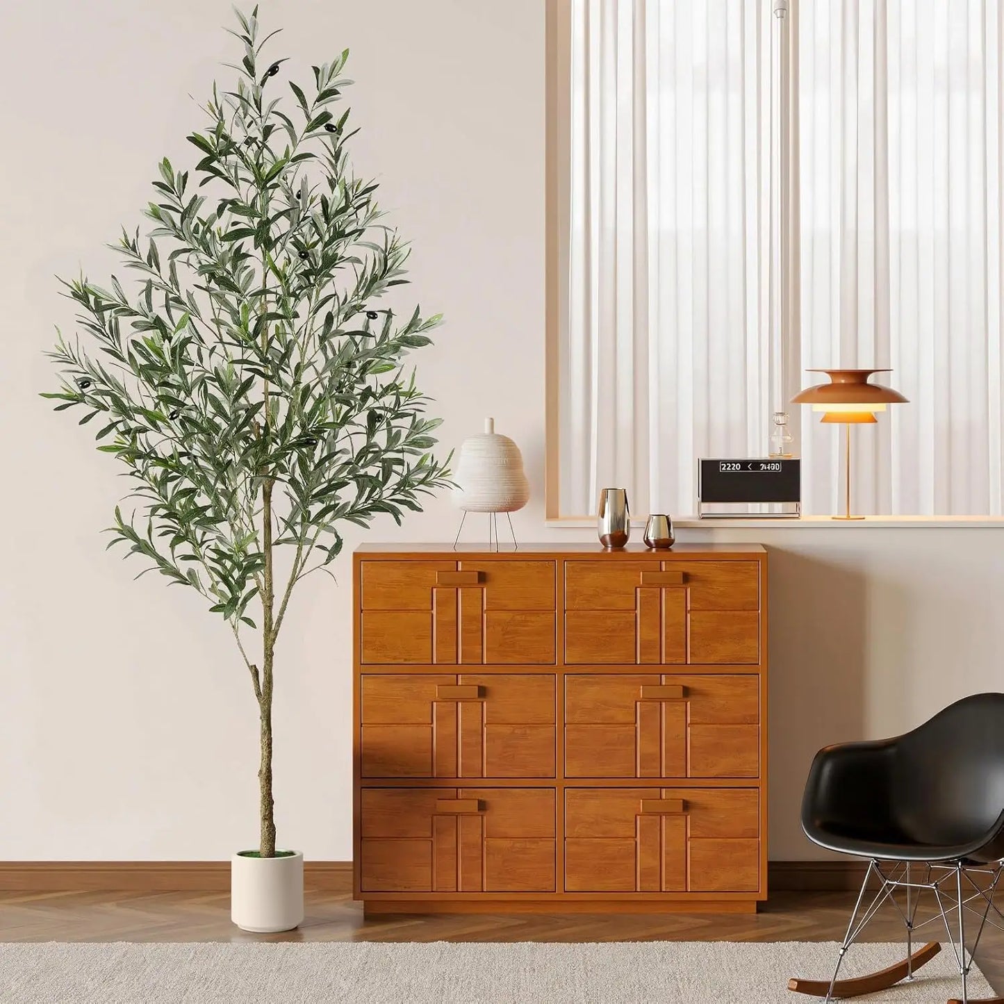 6FT Artificial Olive Tree with Lifelike Fruits, Silk Plant in White Planter for Home Decor
