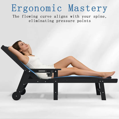 Patio Chaise Lounge Chair Set of 2, Oversized Lounge Chair Outdoor with 5 Positions, HDPE, Patio Lounge Chair