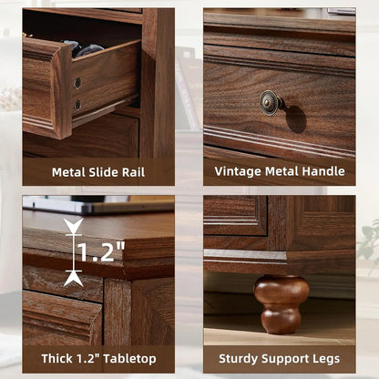Farmhouse Nightstand Set of 2 with Charging Station, 24" Wide End Table with 3 Drawers, Bed Side