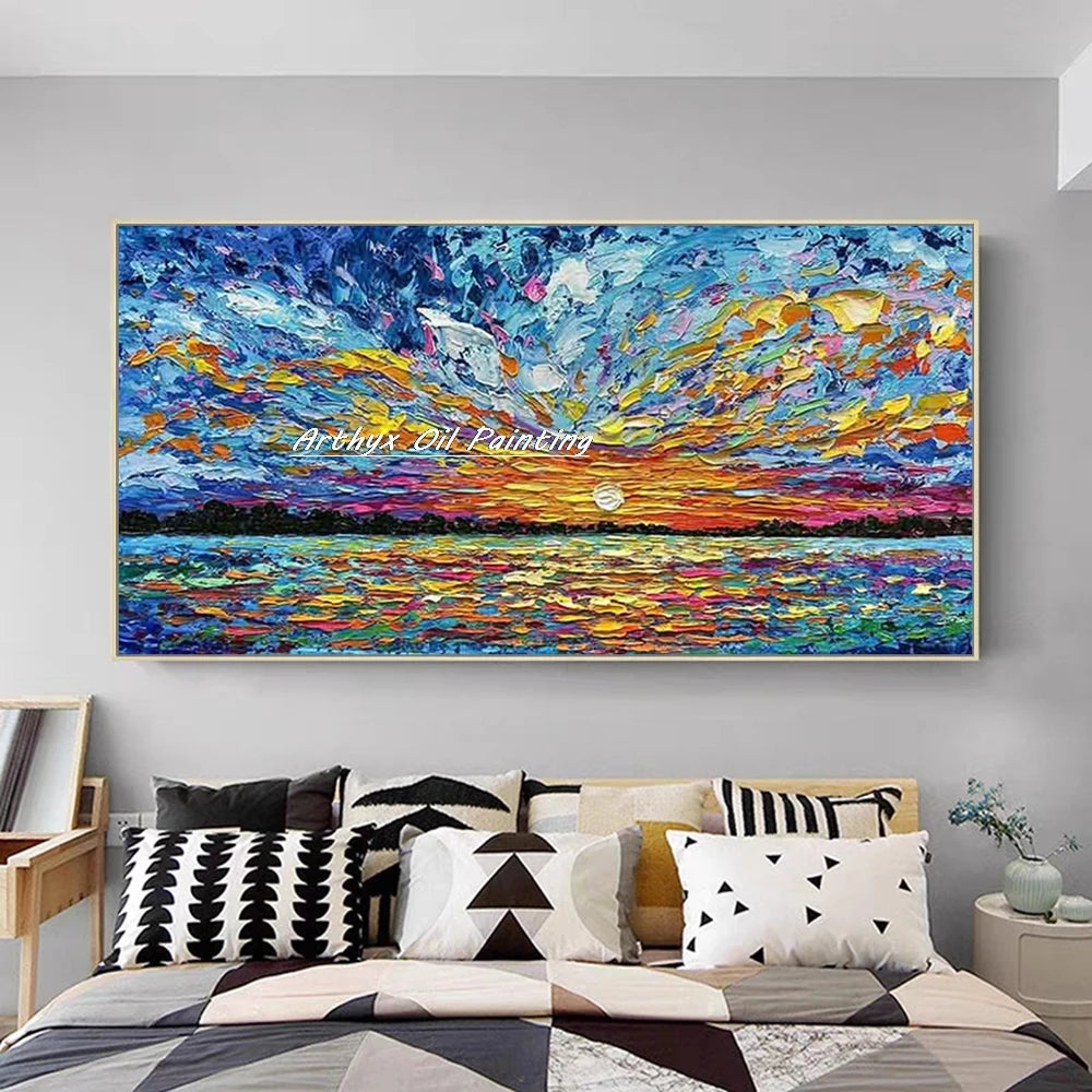 Arthyx, Hand Painted Abstract Seascape Oil Paintings On Canvas, Modern Texture Art Poster, Large Wall Picture, Home Decor