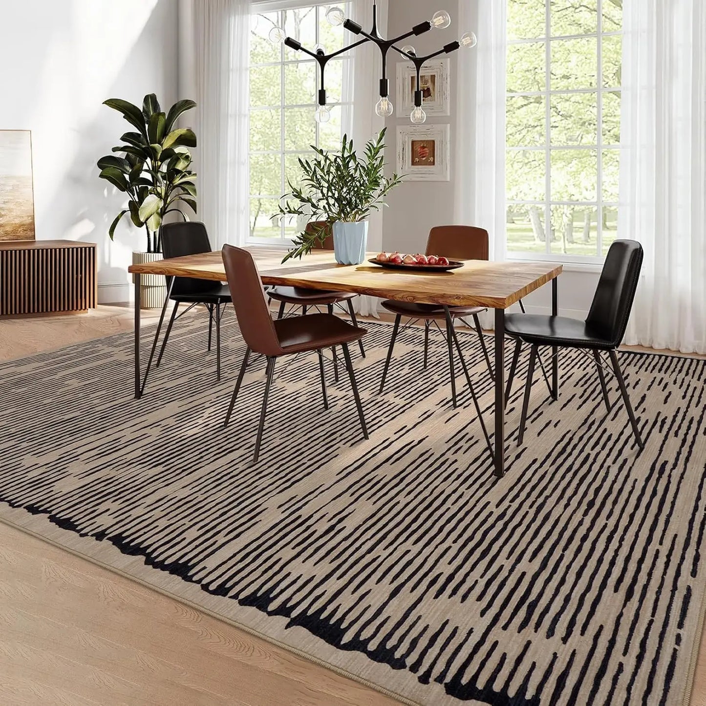 Rugs for Living Room Washable Modern Stripe Carpet Non Slip Soft Rug, Low Pile Area Rug
