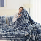 Bubble Fleece Blanket for Couch, Faux Rabbit Fur Throw, Soft Cozy Fluffy Decorative Blanket