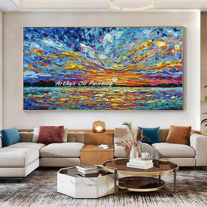 Arthyx, Hand Painted Abstract Seascape Oil Paintings On Canvas, Modern Texture Art Poster, Large Wall Picture, Home Decor