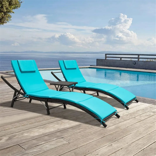 Lounge Chairs for Outside 3 Pieces Patio Adjustable Chaise Lounge Outdoor Wicker