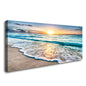 Canvas Prints Wall Art Beach Sunset Ocean Waves Nature Pictures Stretched Canvas Wooden Framed for living Room