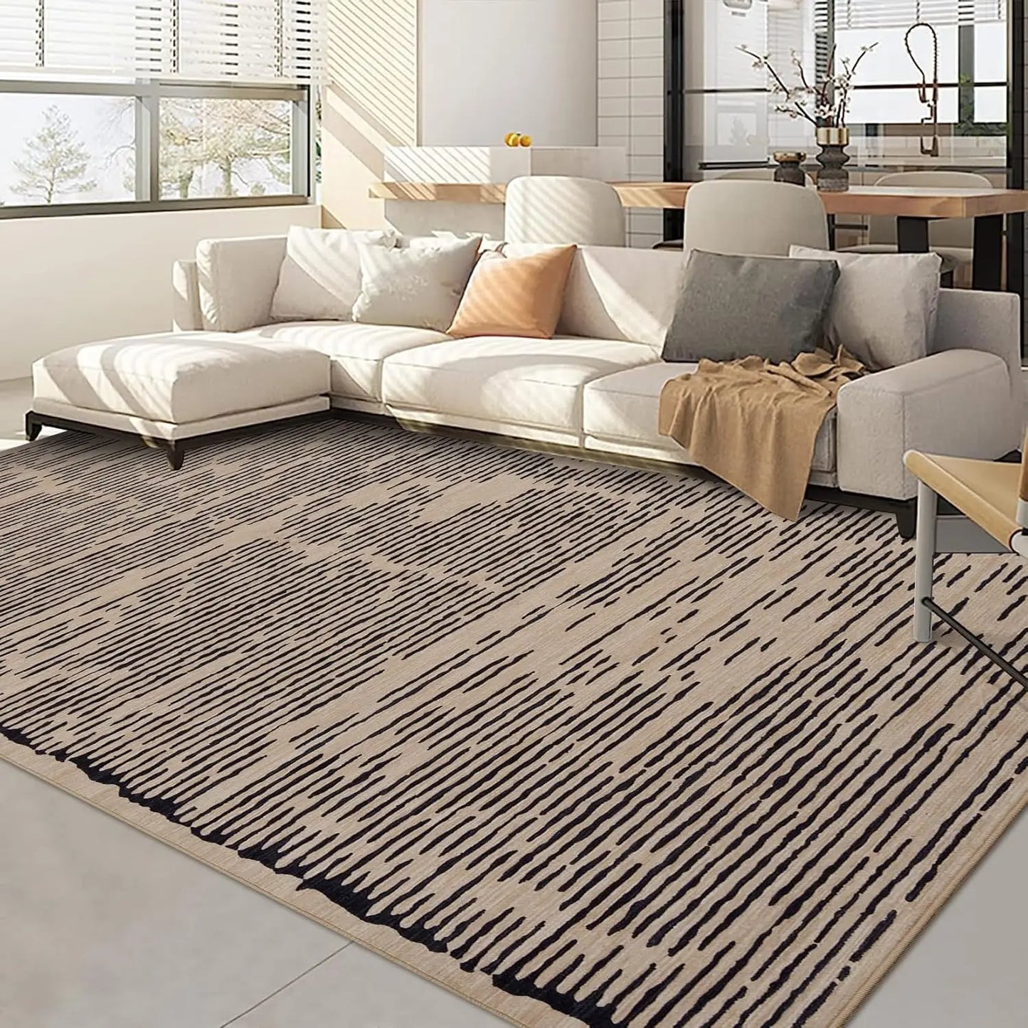 Rugs for Living Room Washable Modern Stripe Carpet Non Slip Soft Rug, Low Pile Area Rug