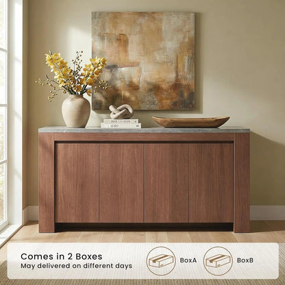 Buffet Cabinet with Storage, 63" Sideboard Accent Cabinet with Faux Marble Top & 4 Doors