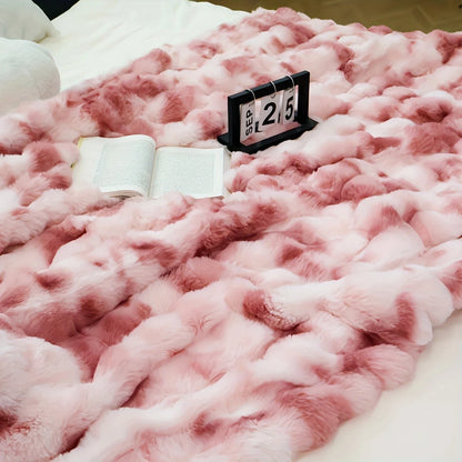Bubble Fleece Blanket for Couch, Faux Rabbit Fur Throw, Soft Cozy Fluffy Decorative Blanket