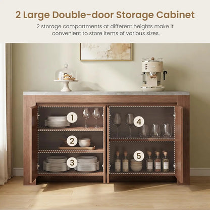 Buffet Cabinet with Storage, 63" Sideboard Accent Cabinet with Faux Marble Top & 4 Doors