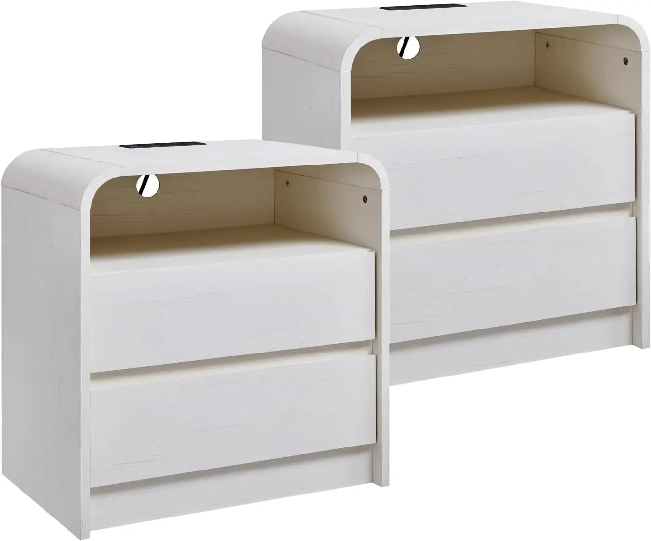 25" Tall Modern Nightstand Set of 2, 23.6'' Wide Wood Bedside Table w/2 Storage Drawers, Charging Station