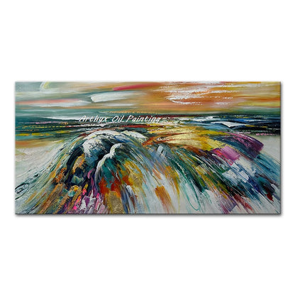 Arthyx, Hand Painted Abstract Seascape Oil Paintings On Canvas, Modern Texture Art Poster, Large Wall Picture, Home Decor