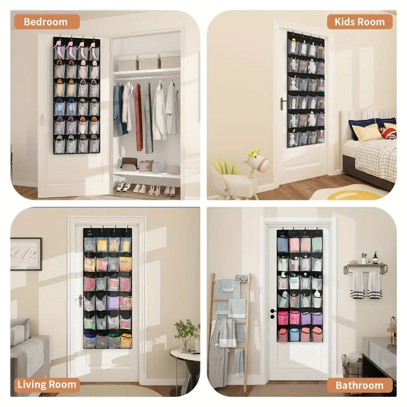1pc 14/28/40-Grid Transparent Fabric Hanging Organizer Foldable Storage Bag For Shoes, socks, etc..