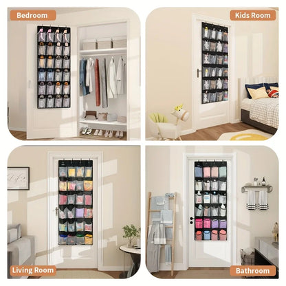 1pc 14/28/40-Grid Transparent Fabric Hanging Organizer Foldable Storage Bag For Shoes, socks, etc..