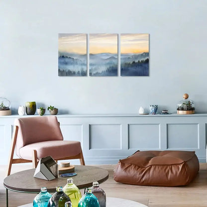 3 Panel Sunrise Misty Forest Picture Paintings Wall Art for Living Room, bedroom, Bathroom Framed Canvas Artwork