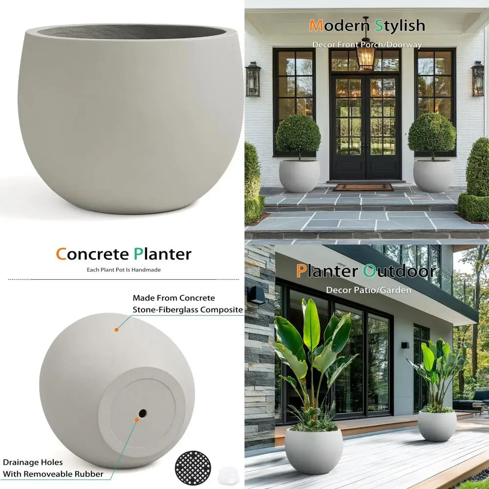 Large Gray Tall Cement Plant Pots for Outdoor Indoor Trees Flowers, 20 Inch Durable Concrete Planter