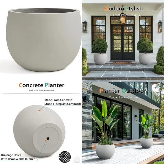 Large Gray Tall Cement Plant Pots for Outdoor Indoor Trees Flowers, 20 Inch Durable Concrete Planter
