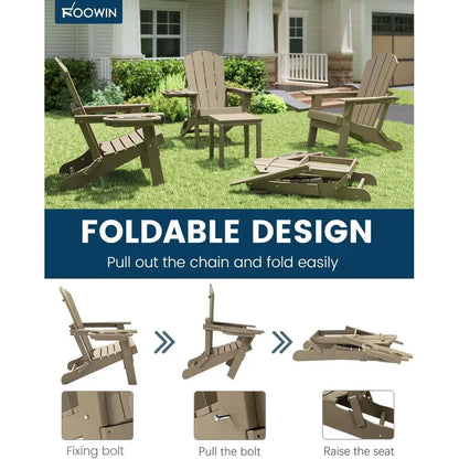 Set of 4 Weather-Resistant HDPE Adirondack Chairs with Cup Holders for Outdoor Patio, Lawn, Garden, Backyard, Deck - Brown