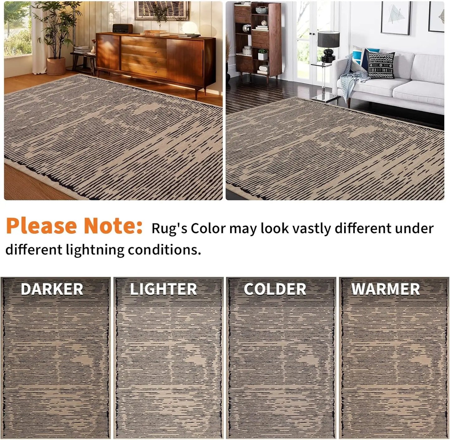 Rugs for Living Room Washable Modern Stripe Carpet Non Slip Soft Rug, Low Pile Area Rug