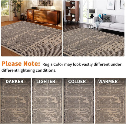 Rugs for Living Room Washable Modern Stripe Carpet Non Slip Soft Rug, Low Pile Area Rug