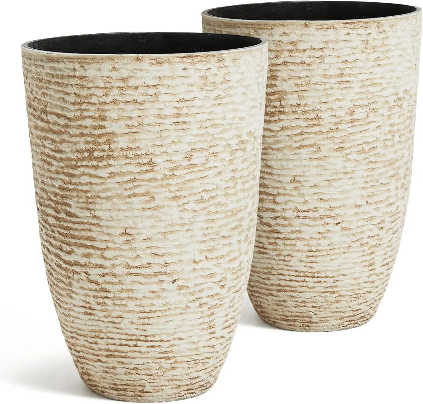 Worth 9 Gallon Tall Round Planters Set of 2-14" Dia x 21" H Stone Finish Flower Pots Indoor Decorative Container Garden