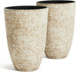 Worth 9 Gallon Tall Round Planters Set of 2-14" Dia x 21" H Stone Finish Flower Pots Indoor Decorative Container Garden