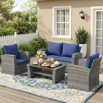 4 Piece Patio Furniture Set Wicker Outdoor Patio Conversation Furniture Set All Weather Outdoor Patio Sofa