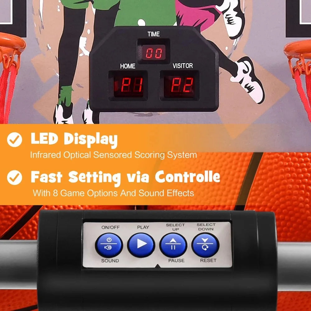 Foldable Dual Shot Basketball Game w/Electronic Scoring, 8 Game Modes, 4 Balls, Indoor Outdoor