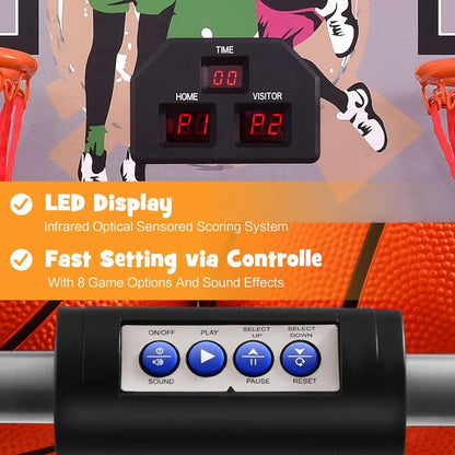 Foldable Dual Shot Basketball Game w/Electronic Scoring, 8 Game Modes, 4 Balls, Indoor Outdoor