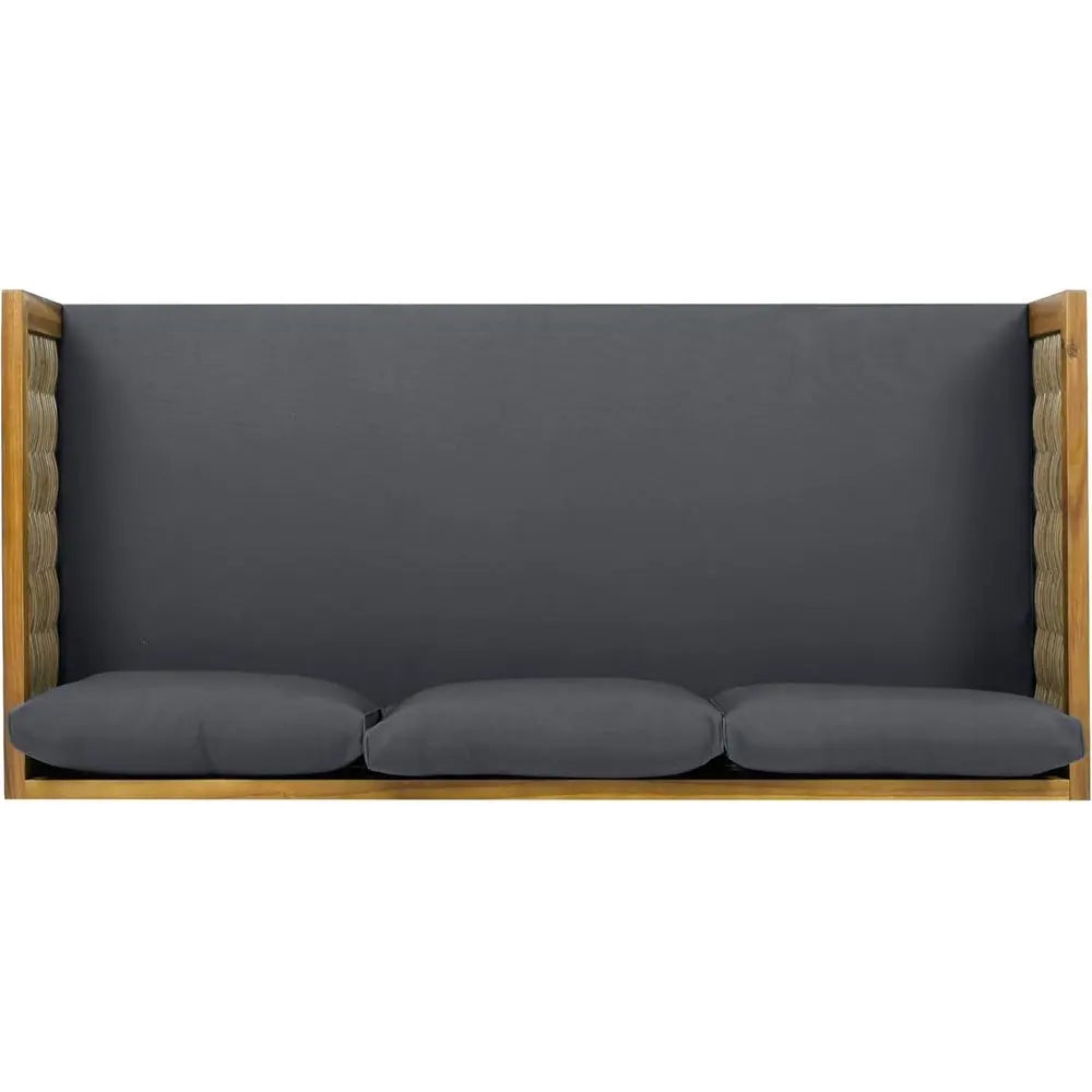 3 Seater Acacia Wood Outdoor Patio Daybed with Rattan Arms, Cushion & Pillow