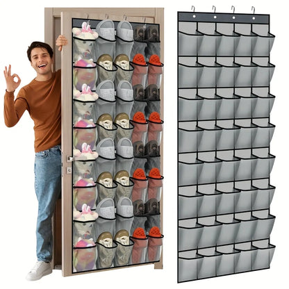 1pc 14/28/40-Grid Transparent Fabric Hanging Organizer Foldable Storage Bag For Shoes, socks, etc..
