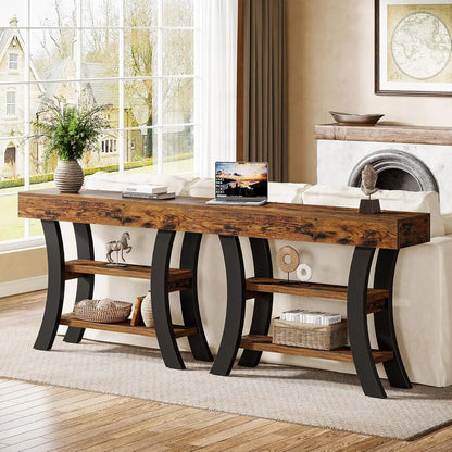 41in Small 3-Tier Narrow Rustic Console Table Curved Storage Shelf Entry Hall, Customized