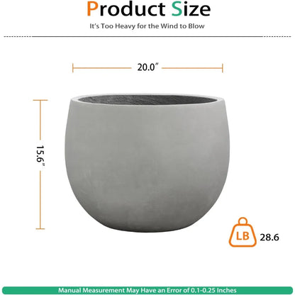 Large Gray Tall Cement Plant Pots for Outdoor Indoor Trees Flowers, 20 Inch Durable Concrete Planter