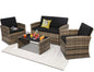 4 Pieces Patio Conversation Set, Outside Rattan Sectional Sofa, Cushioned Furniture Set, Wicker