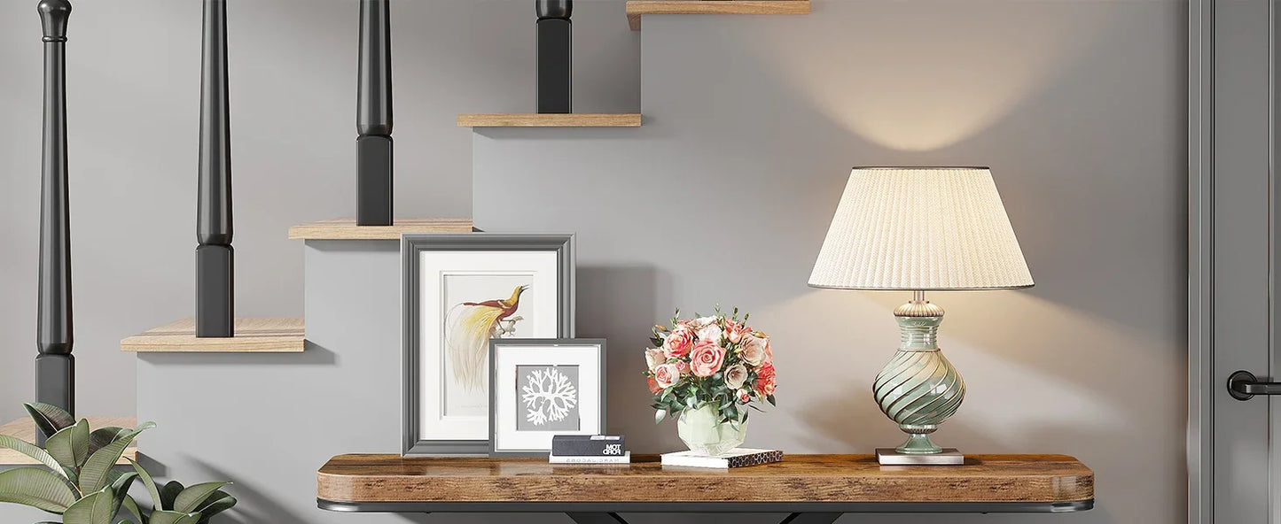 Console Table, 40 inch Narrow with Geometric Base, Rustic Hallway Accent