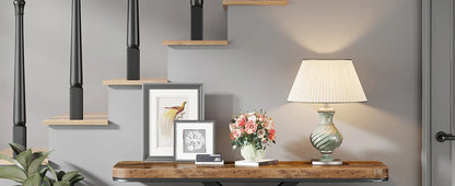 Console Table, 40 inch Narrow with Geometric Base, Rustic Hallway Accent