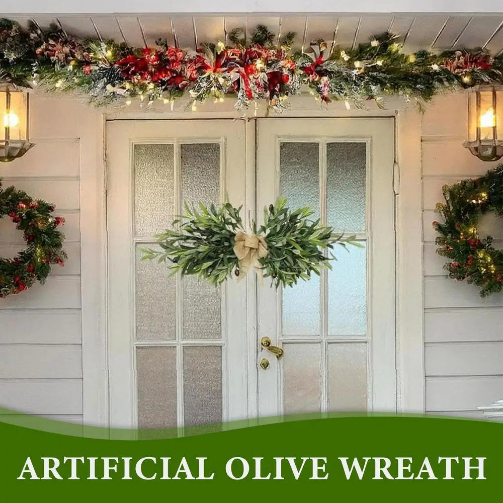 Artificial Olive Wreaths Garlands for Front Door with Olive Leaves All Season Greenery