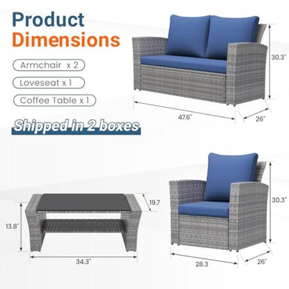 4 Piece Patio Furniture Set Wicker Outdoor Patio Conversation Furniture Set All Weather Outdoor Patio Sofa