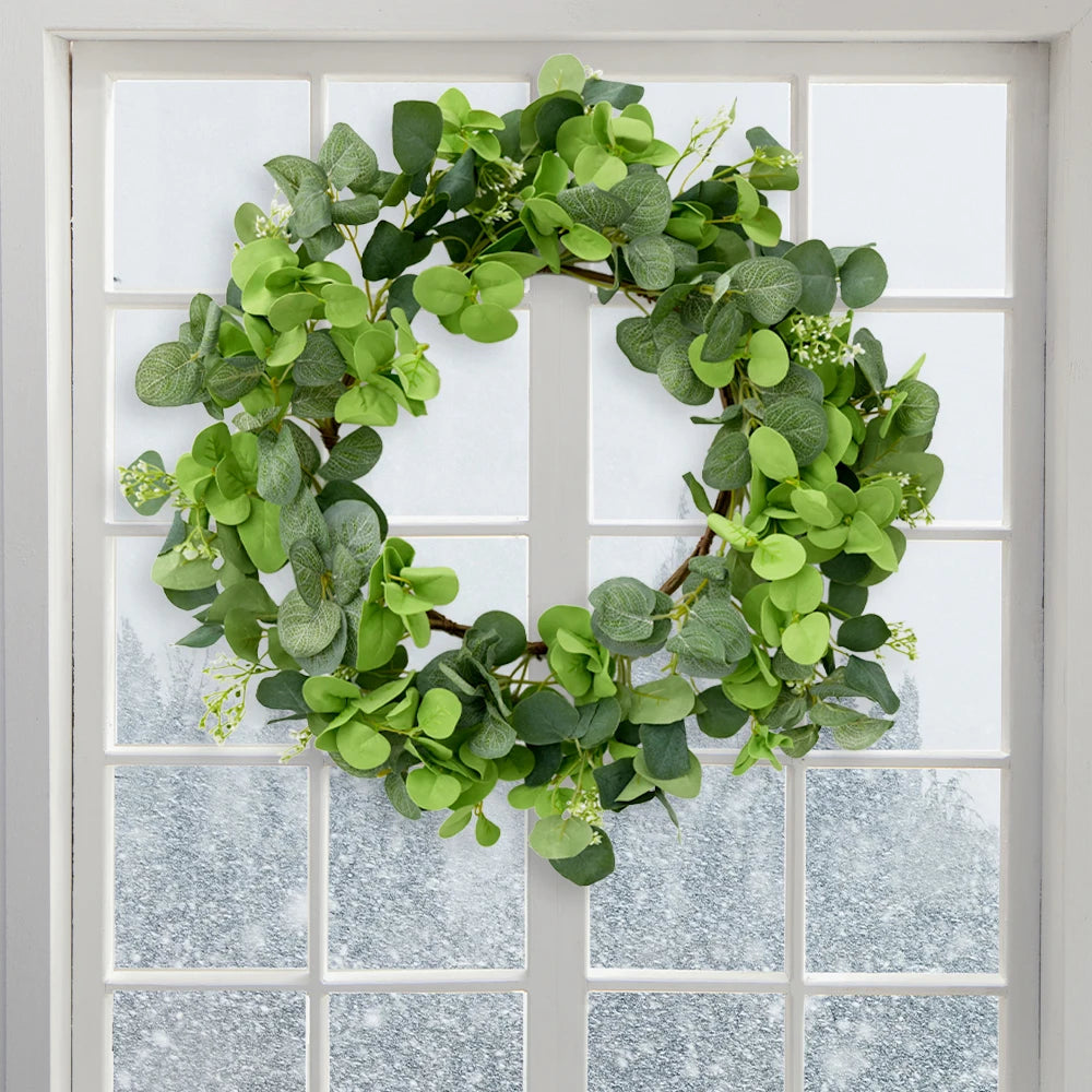 19.7 Inch Eucalyptus Wreath with Olive Leaves All Year Round Handmade Green Spring Summer Wreaths for Front Door Indoor Outdoor