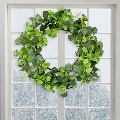 19.7 Inch Eucalyptus Wreath with Olive Leaves All Year Round Handmade Green Spring Summer Wreaths for Front Door Indoor Outdoor