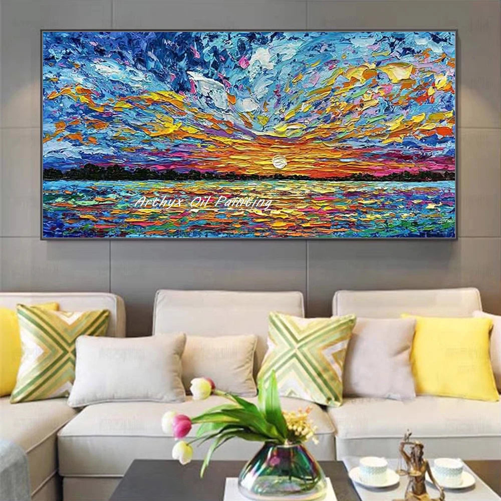 Hand-Painted Abstract Seascape Oil Paintings On Canvas, Modern Texture Art Poster, Large Wall Picture, Home Decor