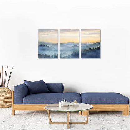 3 Panel Sunrise Misty Forest Picture Paintings Wall Art for Living Room, bedroom, Bathroom Framed Canvas Artwork