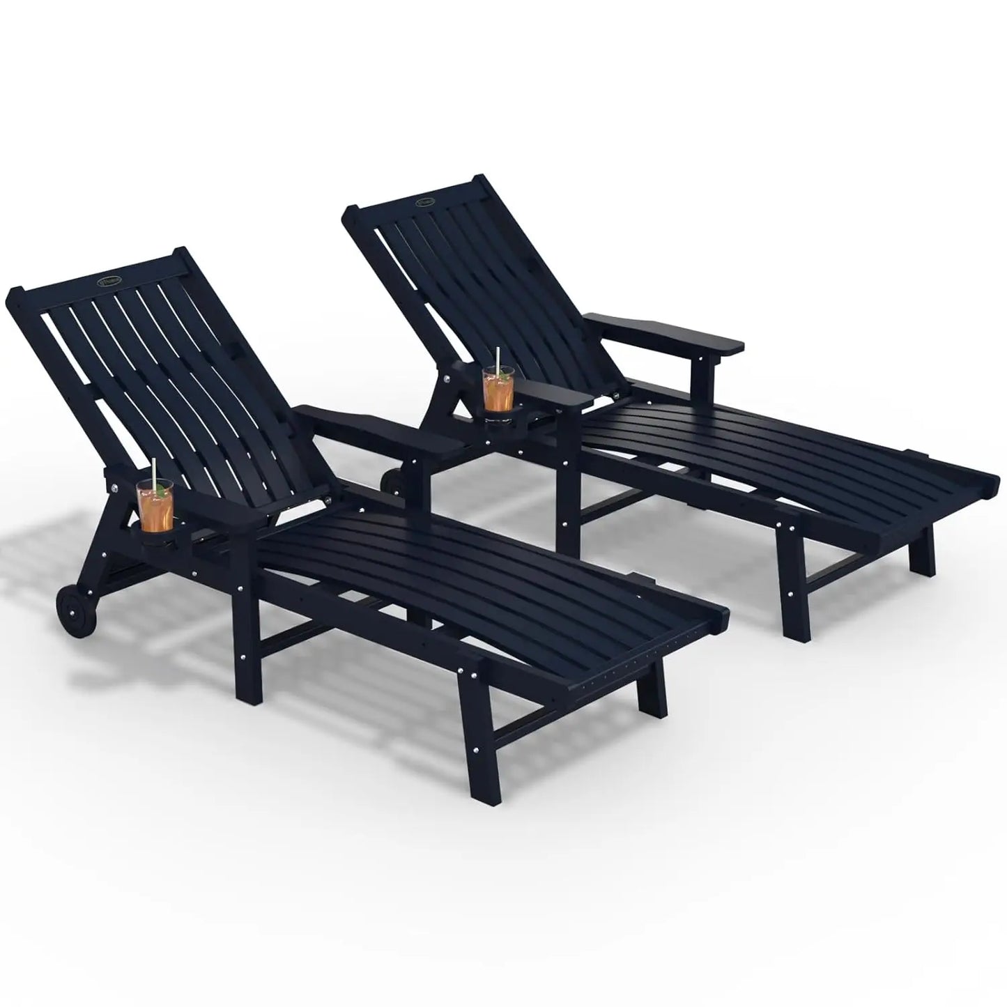 Patio Chaise Lounge Chair Set of 2, Oversized Lounge Chair Outdoor with 5 Positions, HDPE, Patio Lounge Chair