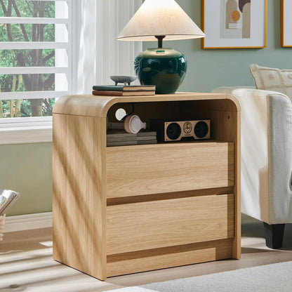25" Tall Modern Nightstand Set of 2, 23.6'' Wide Wood Bedside Table w/2 Storage Drawers, Charging Station