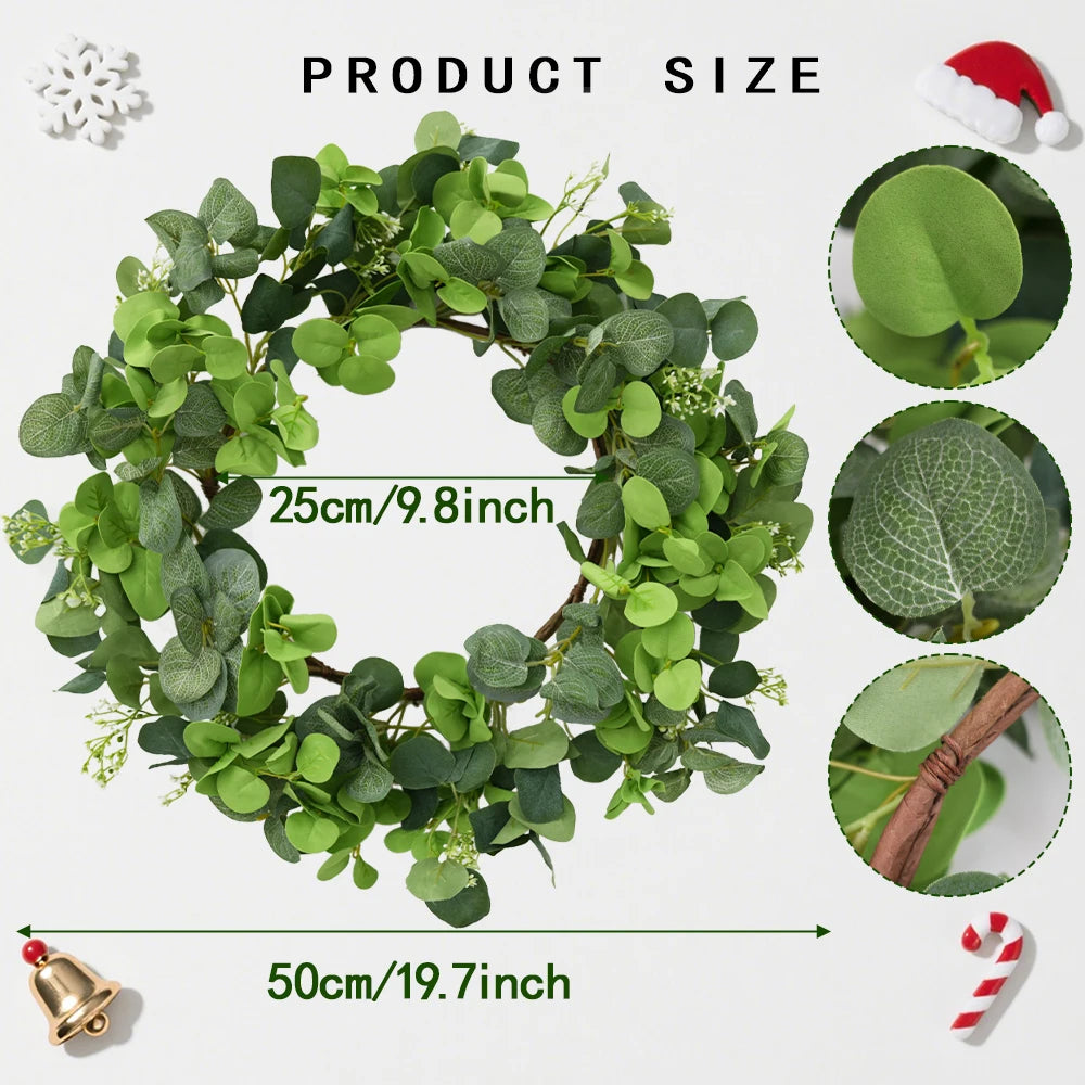 19.7 Inch Eucalyptus Wreath with Olive Leaves All Year Round Handmade Green Spring Summer Wreaths for Front Door Indoor Outdoor