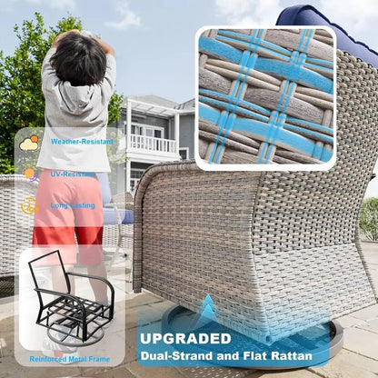 Compact 3-Piece Patio Furniture Set: Swivel Rocking Chairs with Wicker and Glass Table for Outdoor Spaces
